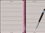30972-Clipart-Illustration-Of-A-Pen-Resting-On-Top-Of-Blank-Lined-Pages-Of-An-Open-Notebook-With-Pink-And-Black-Ribbons